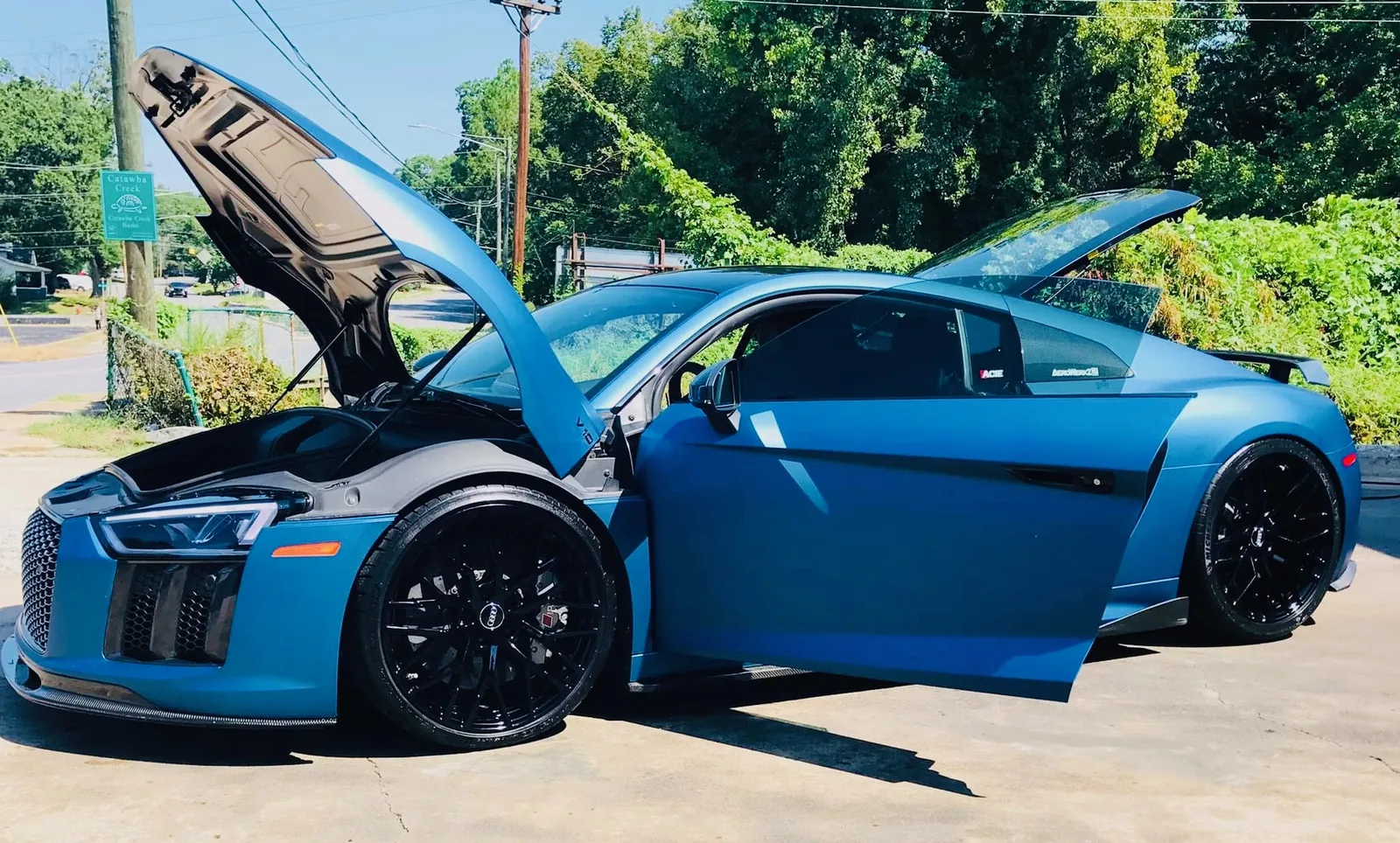 Blue Audi R8 after professional exterior detailing at Firestone Auto Detail in Gastonia, North Carolina