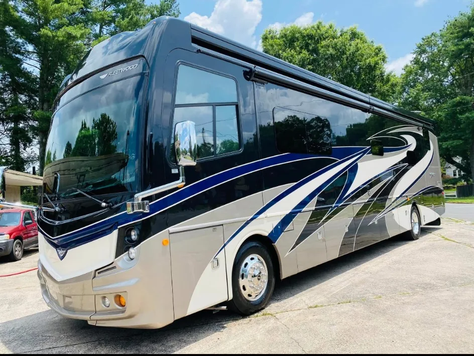 Fleetwood motorhome after professional exterior detailing in Gastonia, North Carolina